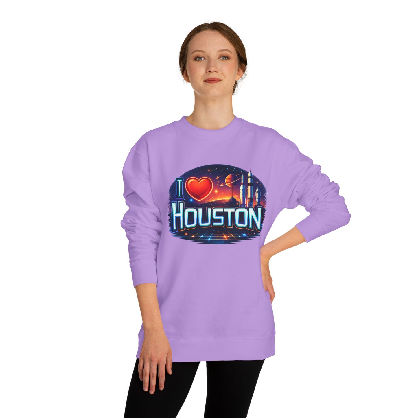 I Heart Houston Crewneck Sweatshirt — Retro Space City Graphic