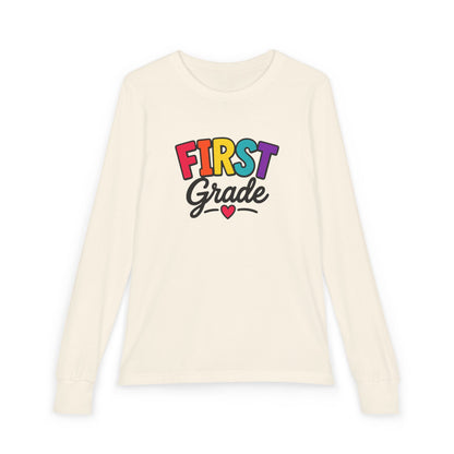 First Grade Kids Long Sleeve Tee — Colorful Back-to-School Shirt