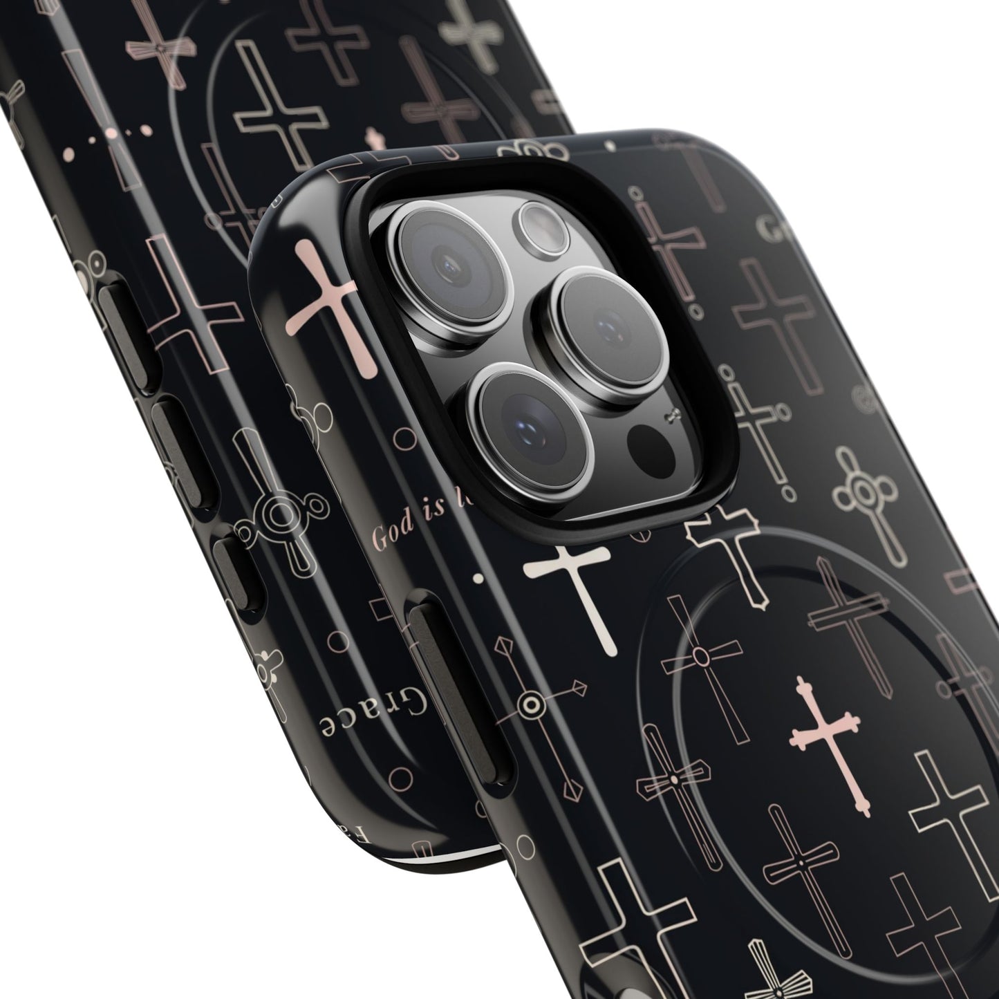 Magnetic Phone Case — Black Crosses "Grace" Protective Cover