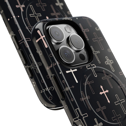 Magnetic Phone Case — Black Crosses "Grace" Protective Cover