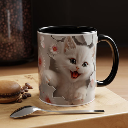 Cute Kitten Floral Accent Coffee Mug – Cat Lover Ceramic Mug (11/15oz)