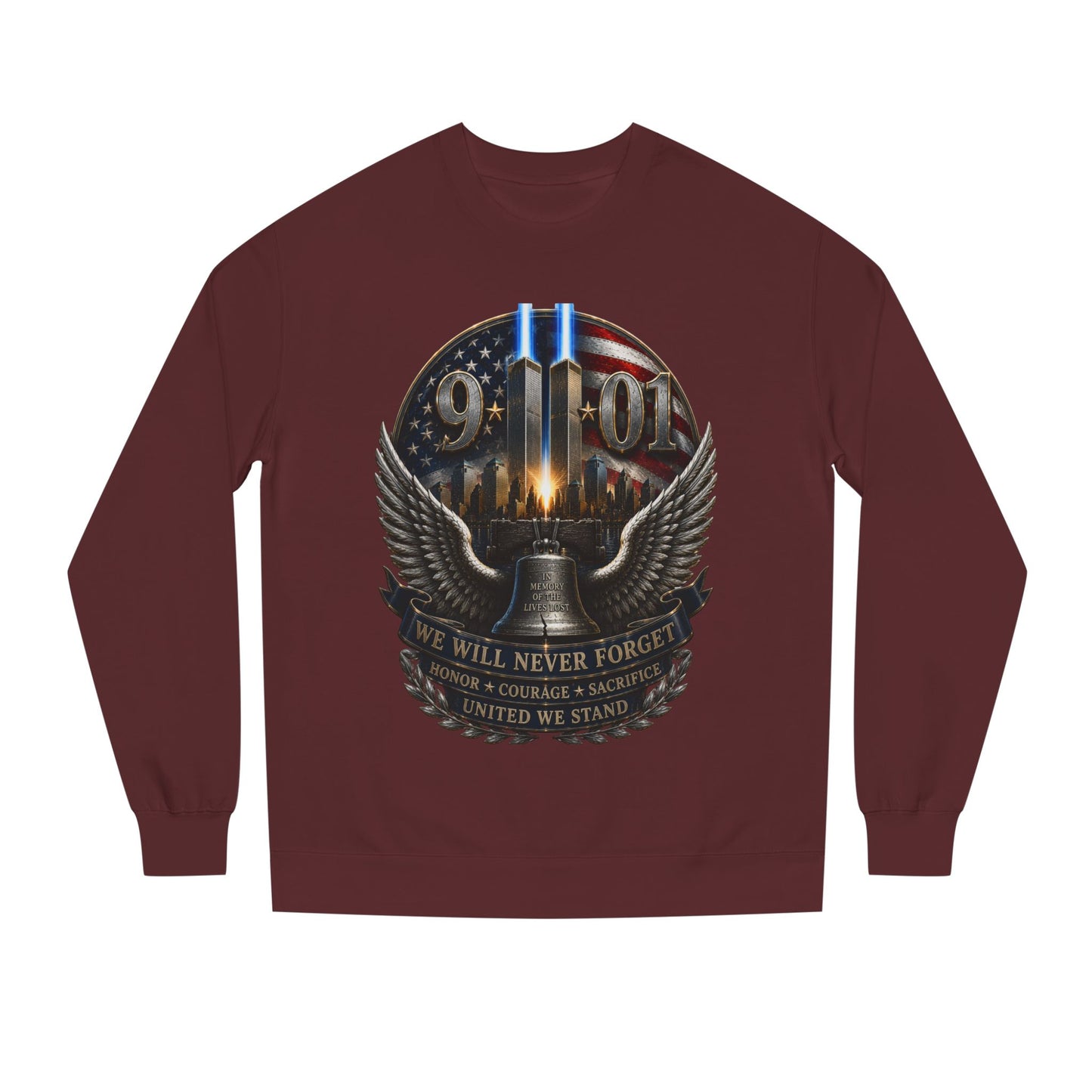 9/11 Memorial Sweatshirt — We Will Never Forget Tribute Crewneck