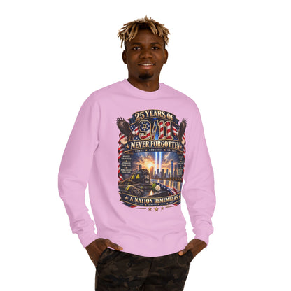 9/11 Memorial Sweatshirt — "25 Years of 9/11 Never Forgotten" Tribute Crewneck