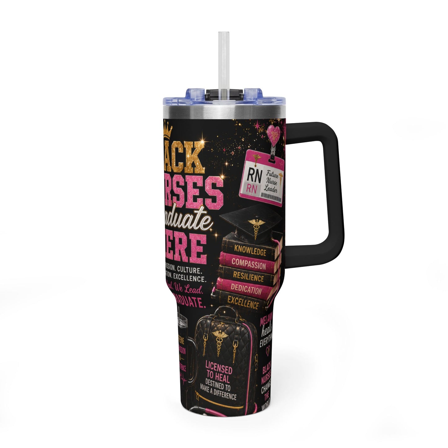 40oz Vacuum Tumbler - Black Nurse Graduate Here (HBCU Grad)