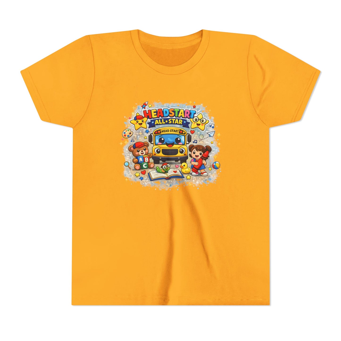 Youth Tee — "Headstart All-Star" Cute School Bus & Characters Back-to-School Shirt
