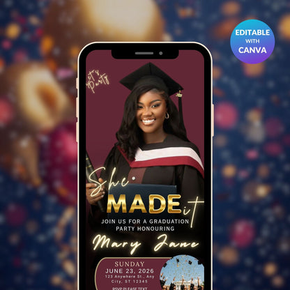 Shade of Wine Mobile Graduation Invite | Elegant Editable Digital Grad Invitation