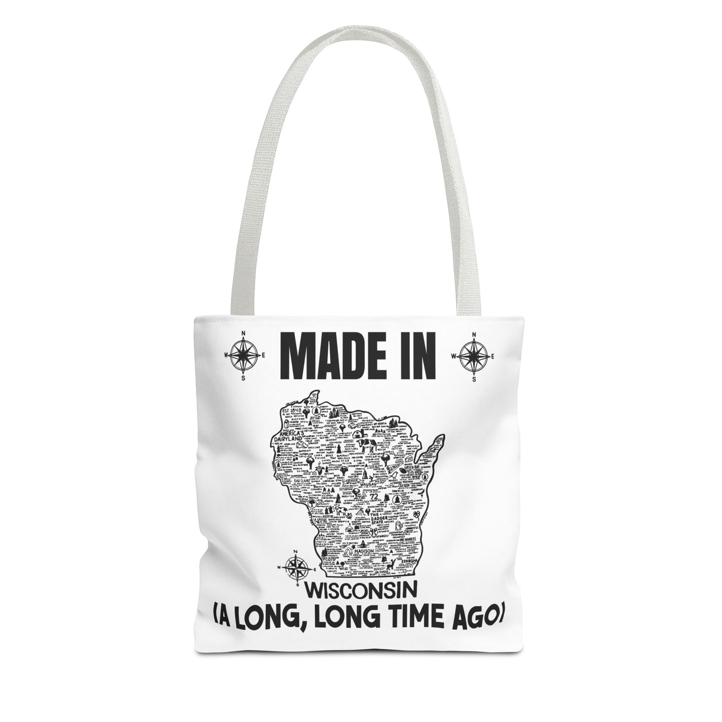 Made in Wisconsin Tote Bag — Vintage Map State Pride Tote ("A Long, Long Time Ago")