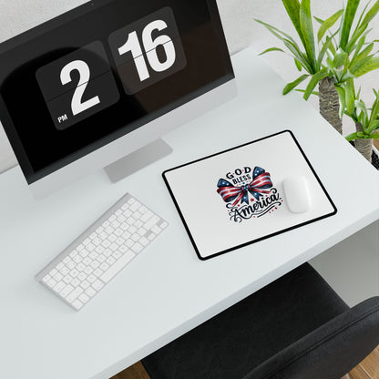 Patriotic "God Bless America" Desk Mat — USA Flag Bow Gaming & Office Desk Pad
