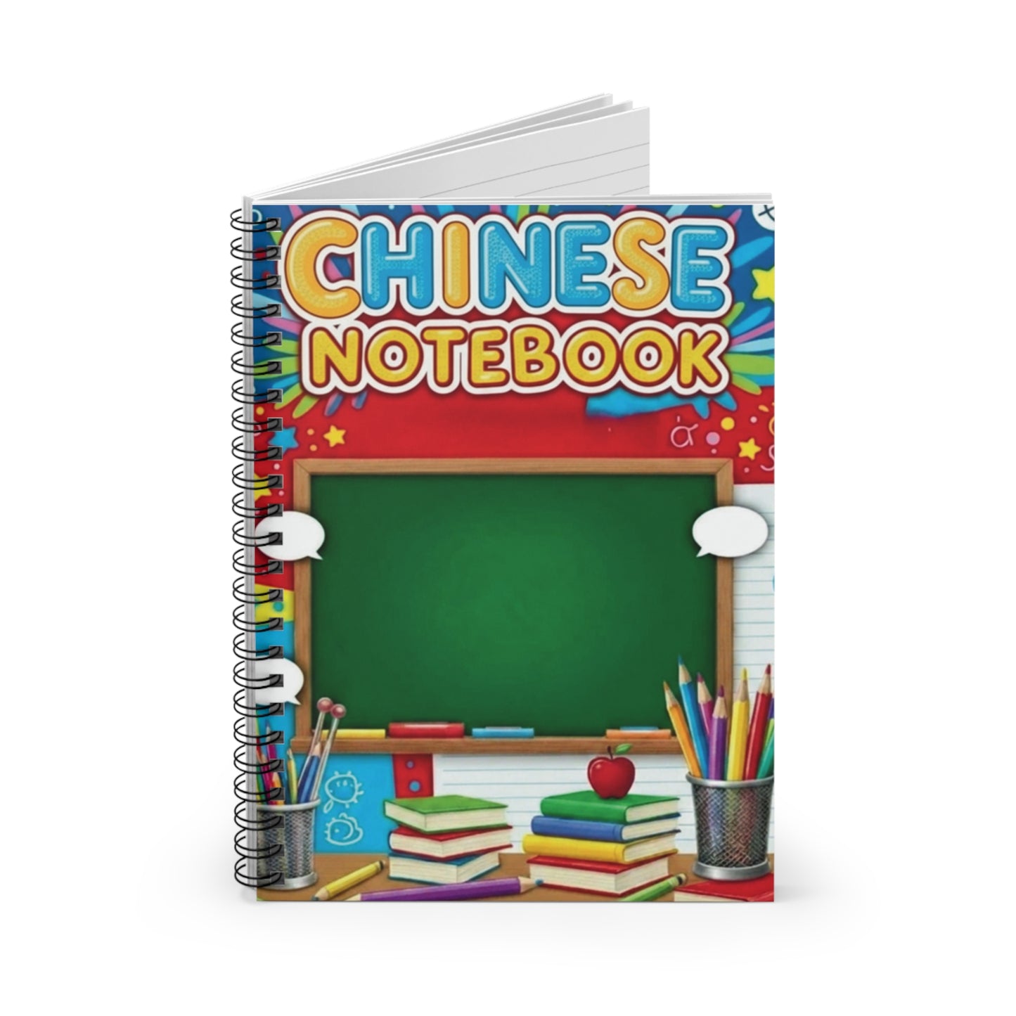 Chinese Notebook Spiral Ruled Journal — Colorful School Chalkboard Design for Kids & Students