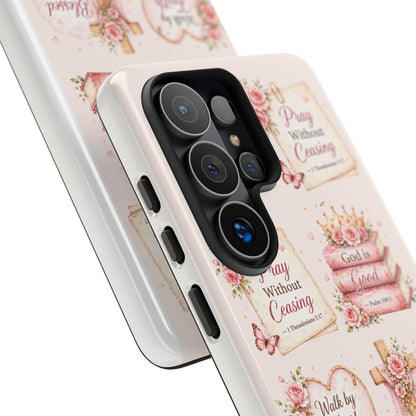 Christian Floral Phone Case — "Pray Without Ceasing" Faith Cross Design