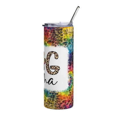 20oz Stainless Tumbler — Tie-Dye Leopard "Dog Mama" Paw Travel Mug