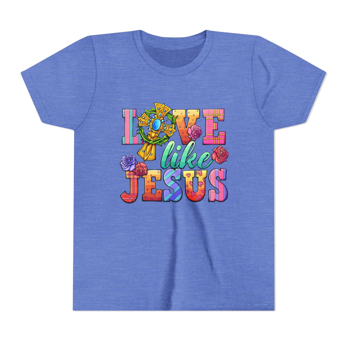 Youth Tee — "Love Like Jesus" Colorful Faith Graphic