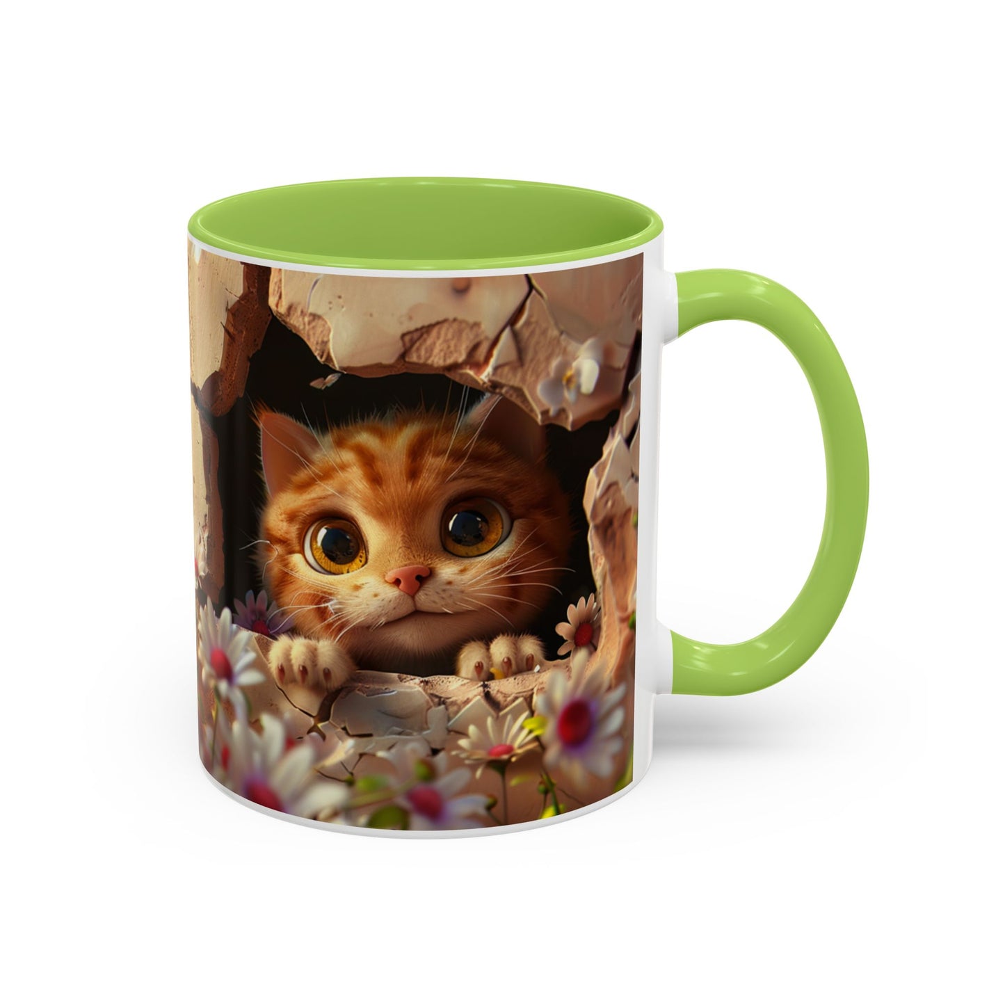 Cute Peekaboo Kitten Accent Coffee Mug — 11/15oz Floral Cat Gift