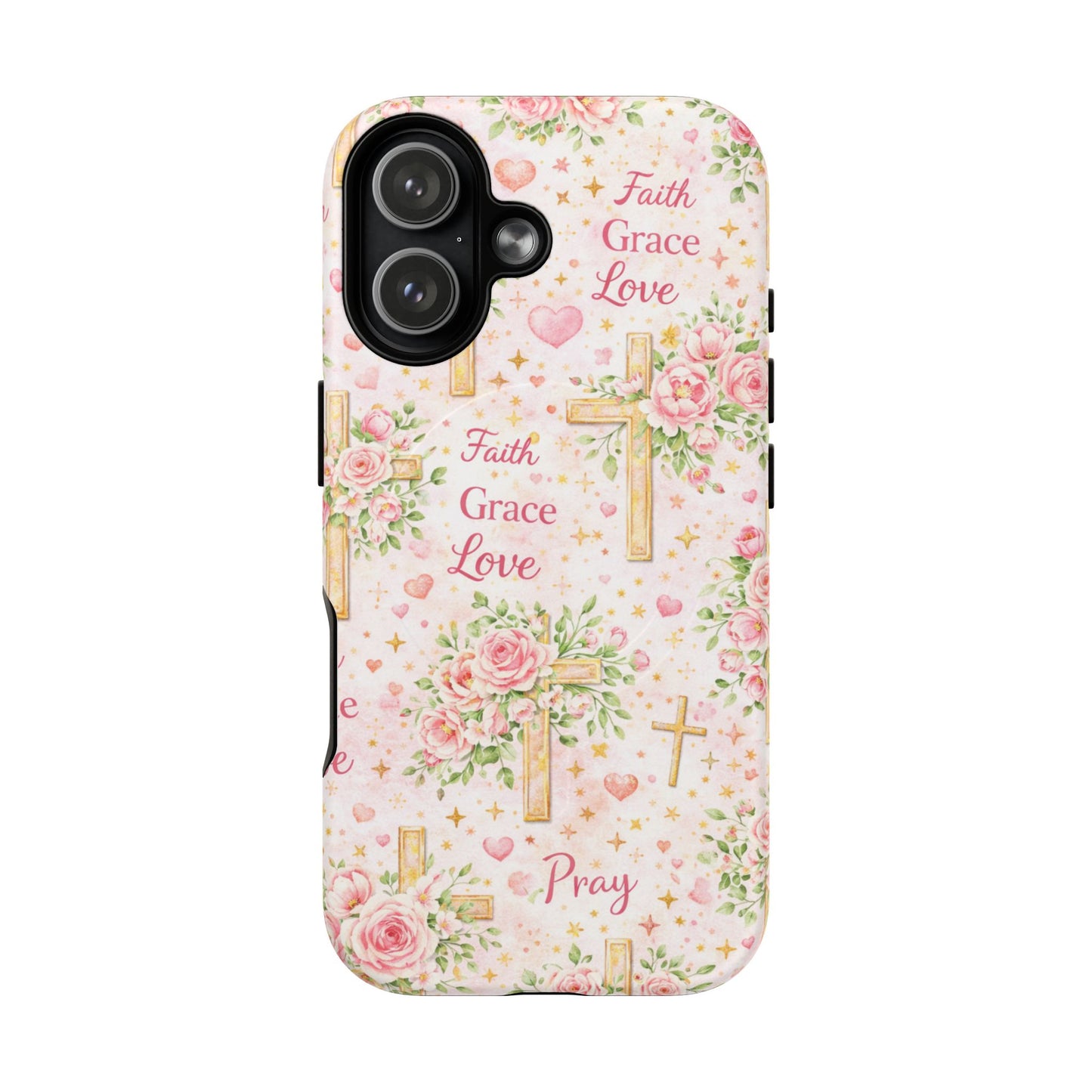 Faith Grace Love Tough Magnetic Phone Case — Floral Cross Protective Cover