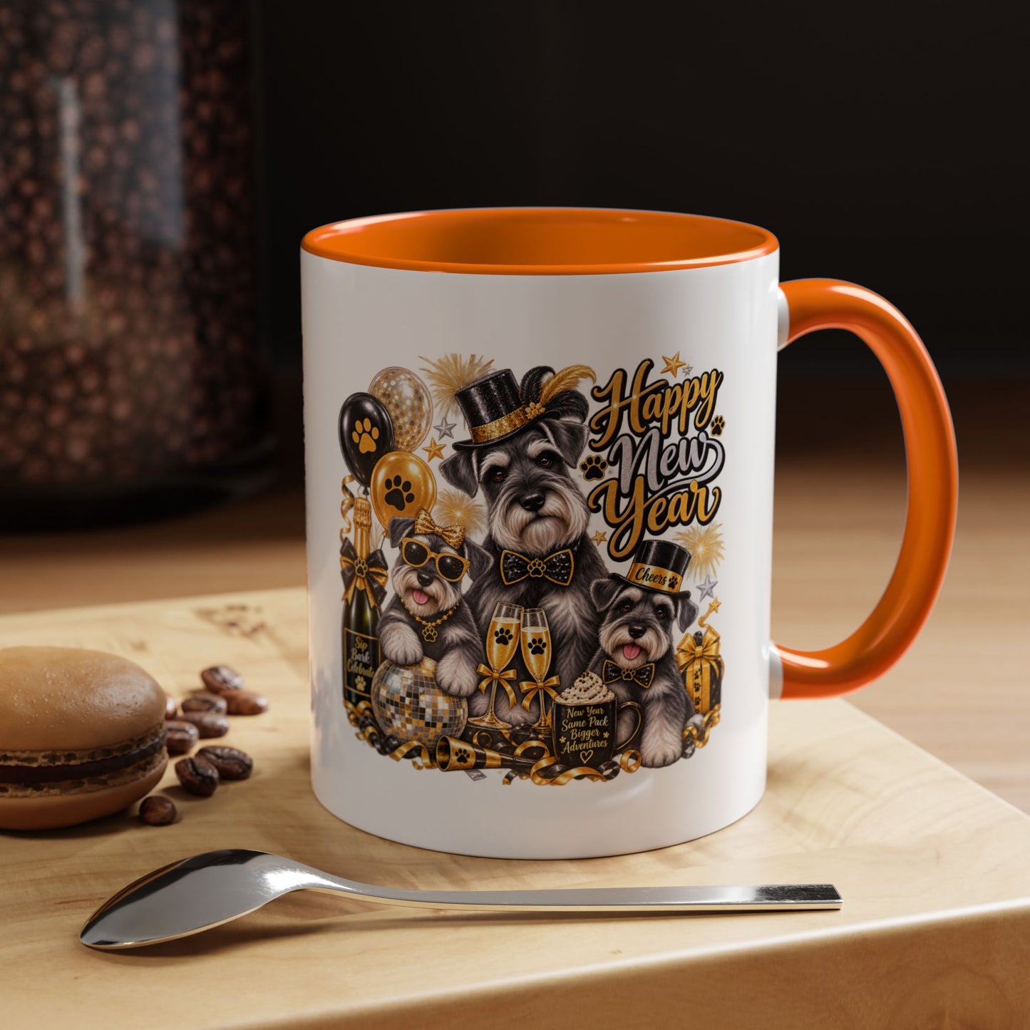 Happy New Year Schnauzer Coffee Mug — Festive Dog New Year Accent Mug (11/15oz)
