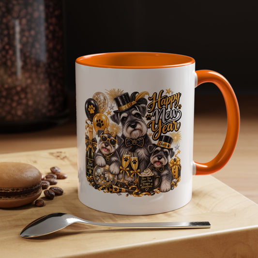 Happy New Year Schnauzer Coffee Mug — Festive Dog New Year Accent Mug (11/15oz)