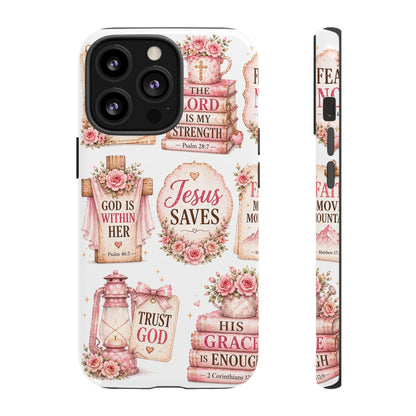 Faith Phone Case — 'Jesus Saves' Floral Christian Scripture iPhone Case