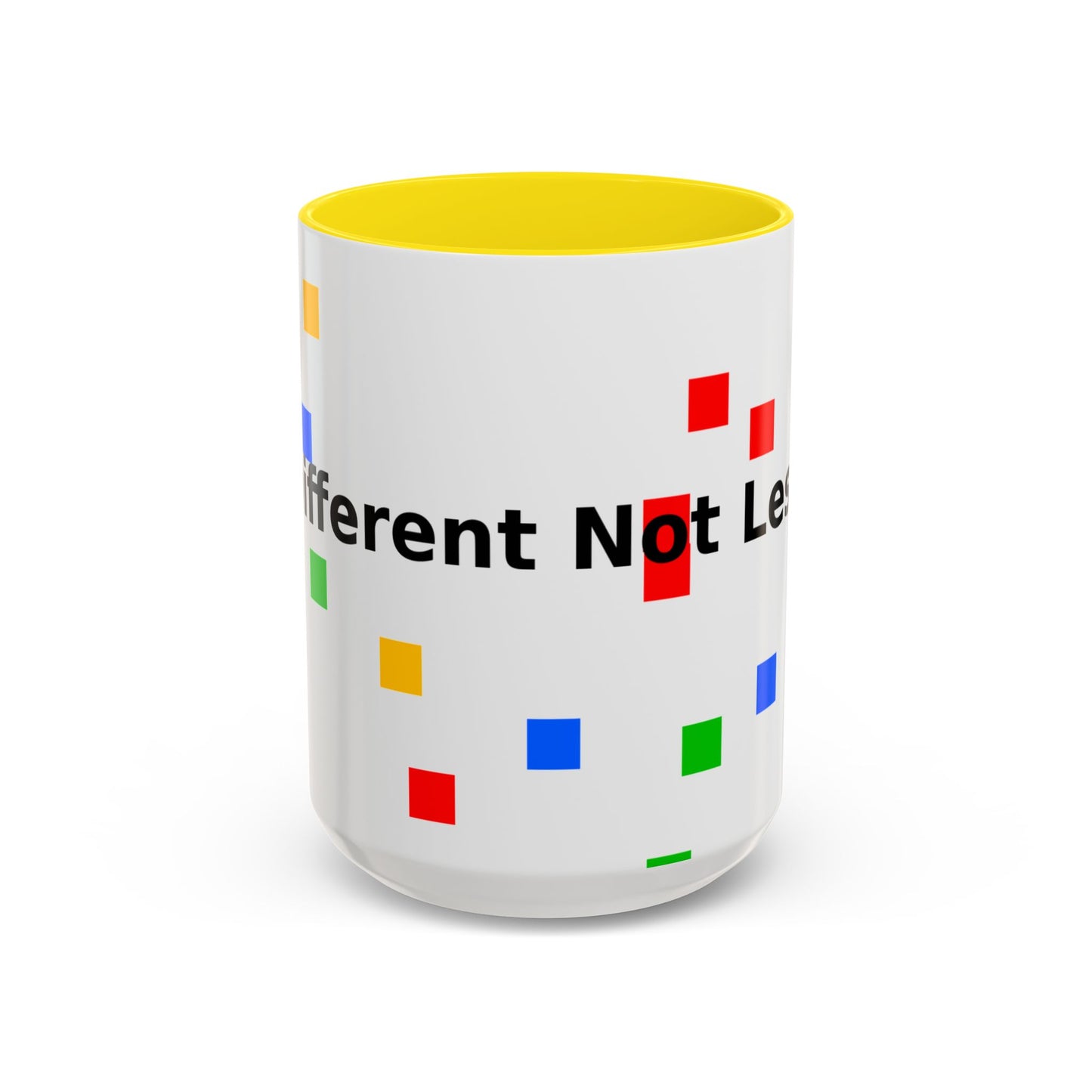 Accent Coffee Mug — 'Different Not Less' Pride-Inclusive Color Block Design (11/15oz)