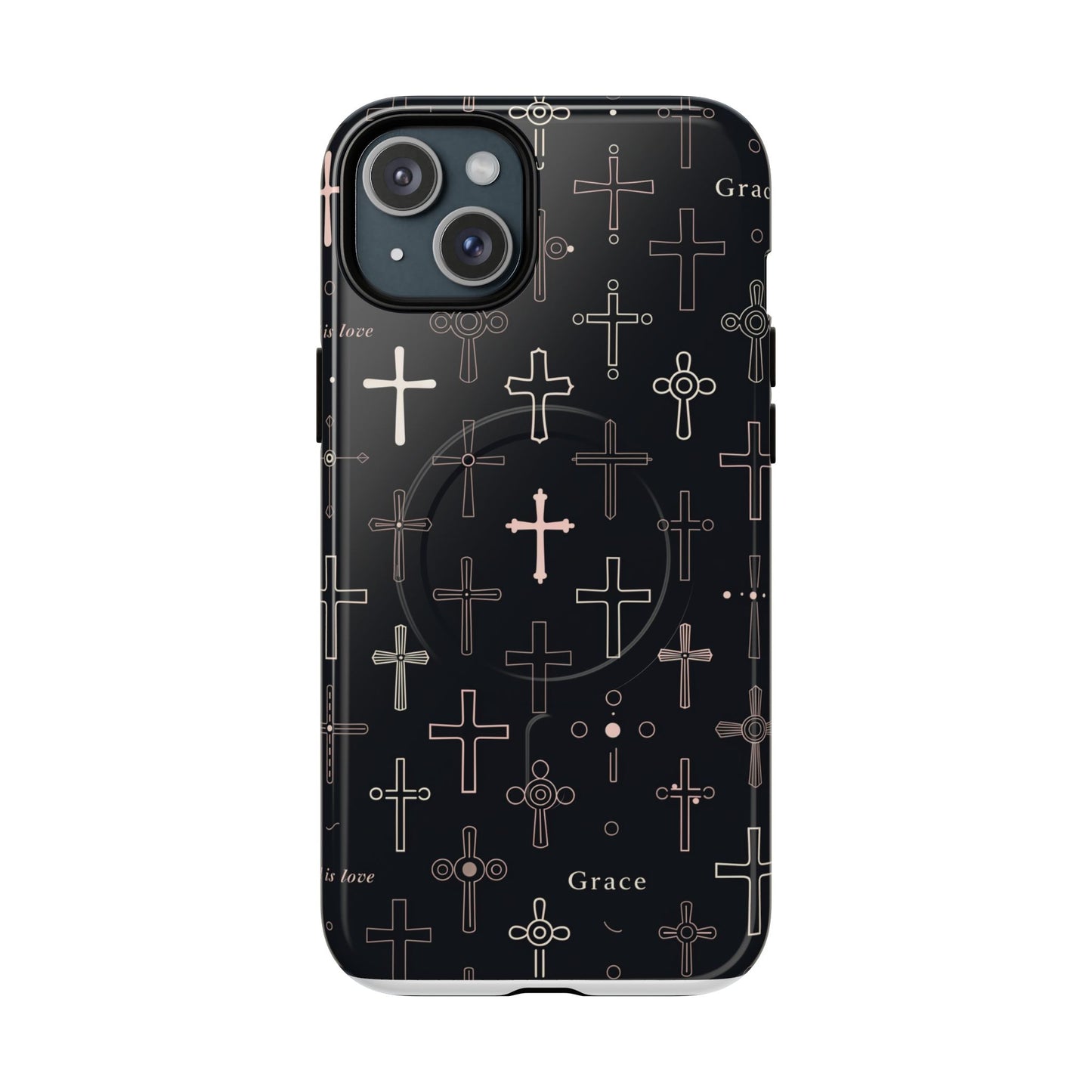 Magnetic Phone Case — Black Crosses "Grace" Protective Cover
