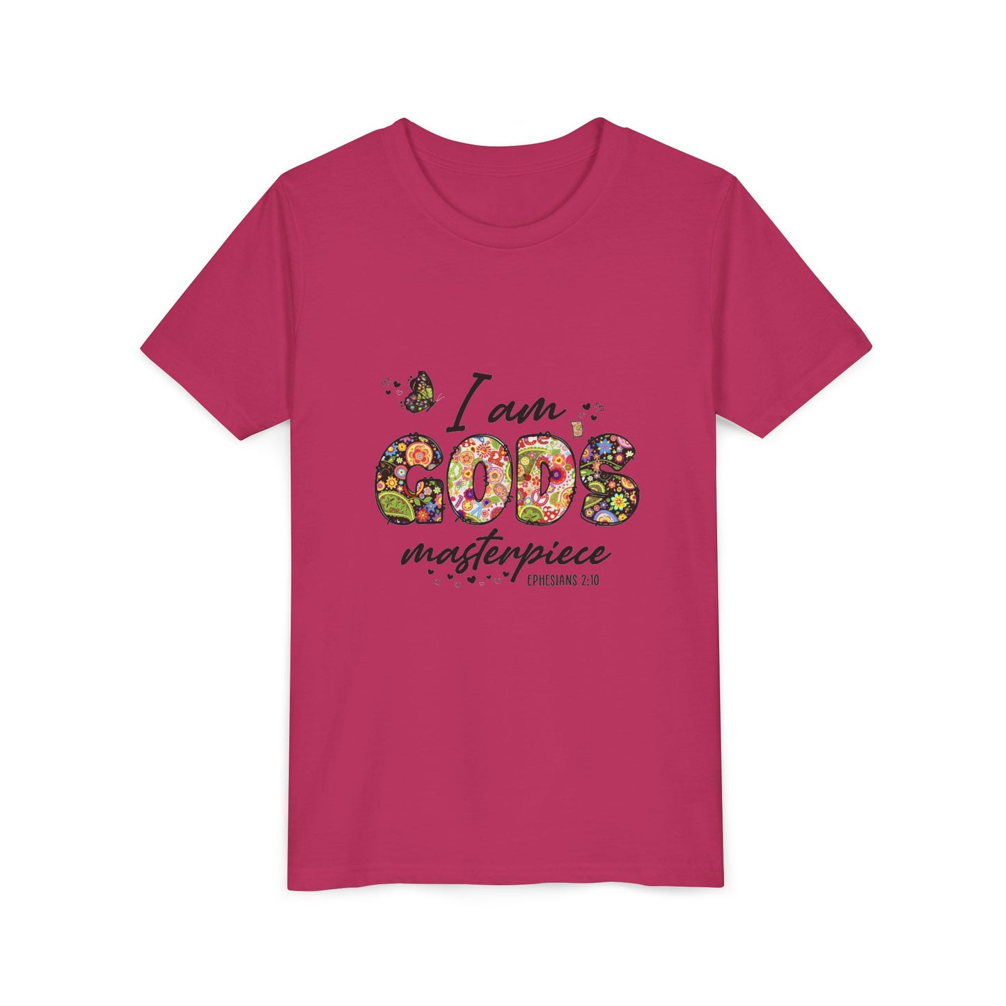 I Am God’s Masterpiece Youth Tee — Floral Christian Inspirational Shirt