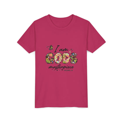 I Am God’s Masterpiece Youth Tee — Floral Christian Inspirational Shirt