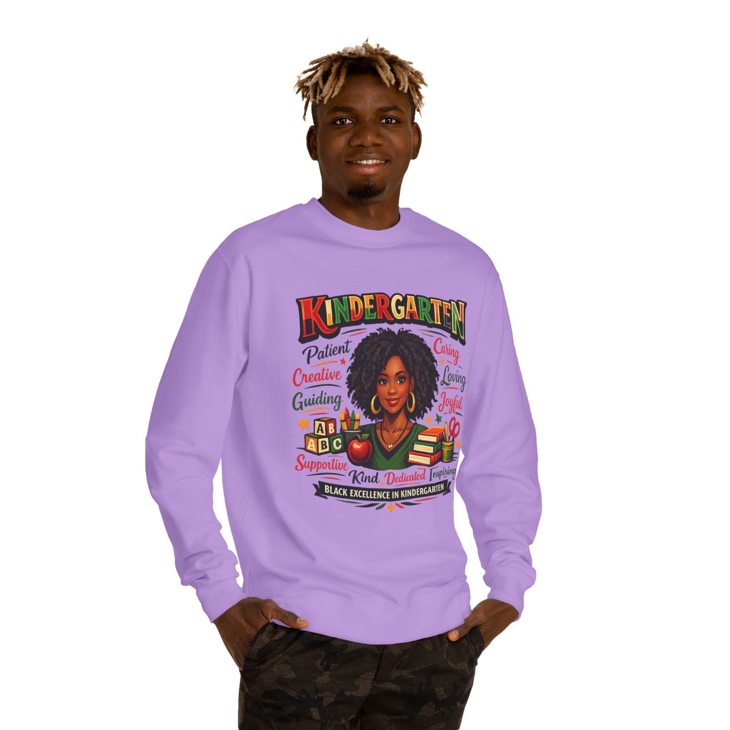 Kindergarten Teacher Sweatshirt — Black Excellence in Kindergarten, Patient Caring Educator Gift