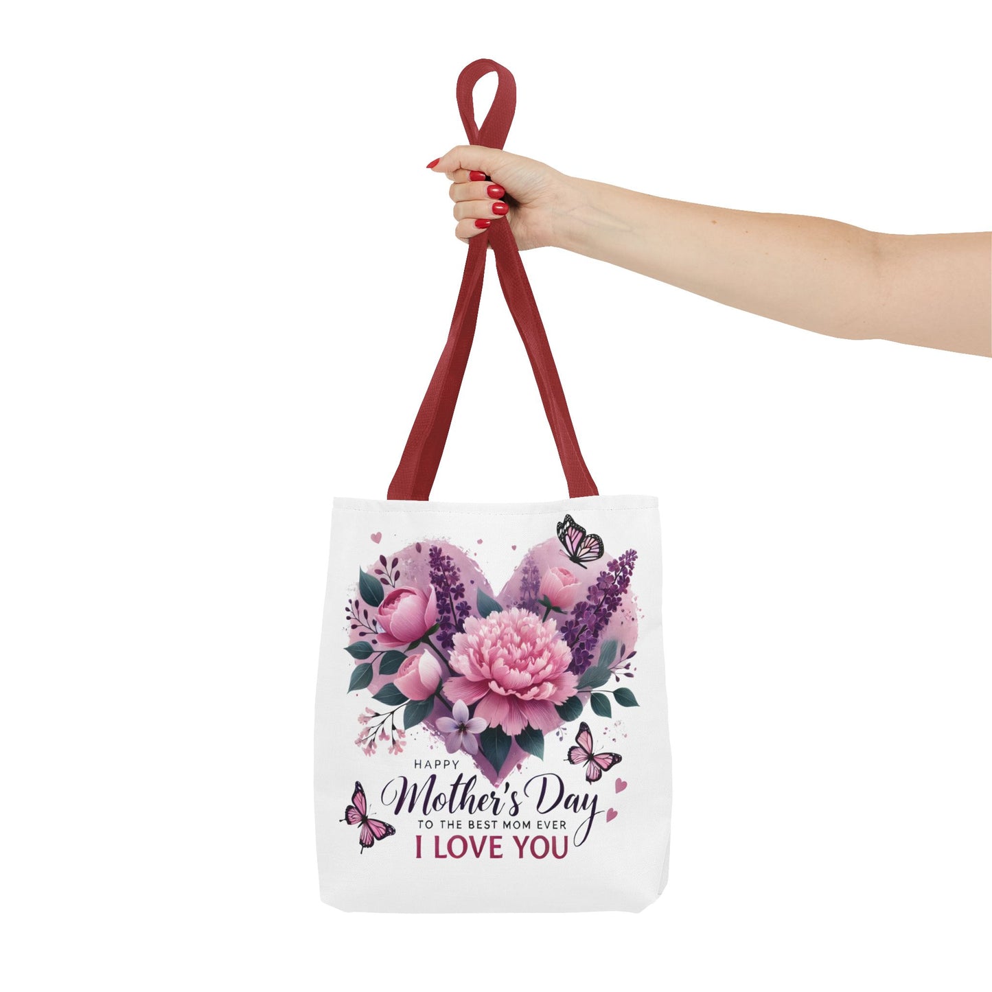 Mother's Day Floral Tote Bag - "Happy Mother's Day I Love You" Heart Bouquet