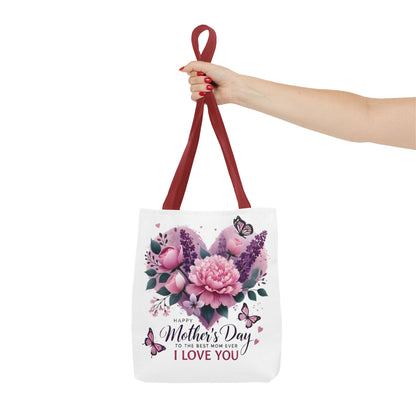 Mother's Day Floral Tote Bag - "Happy Mother's Day I Love You" Heart Bouquet