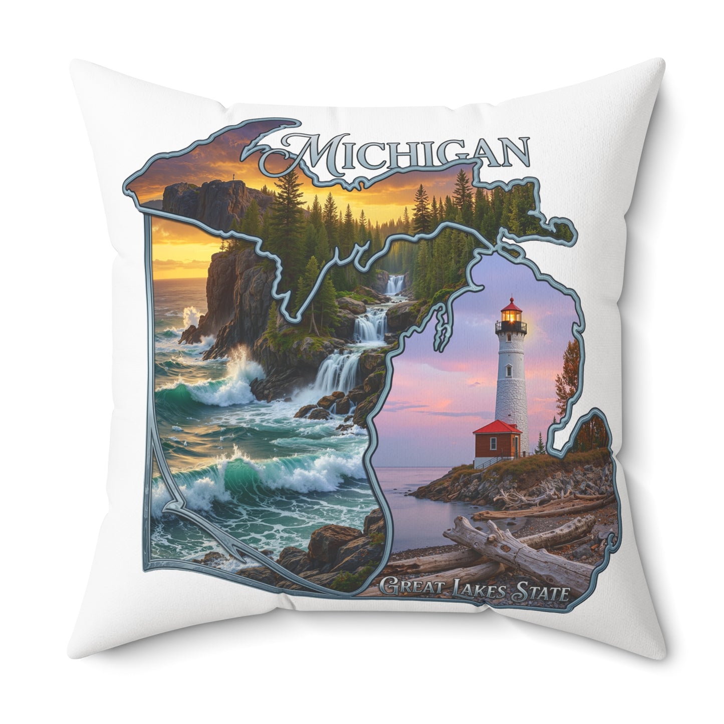 Michigan Lighthouse Decorative Pillow — Great Lakes Scenic State Home Accent