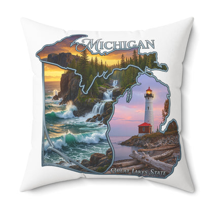 Michigan Lighthouse Decorative Pillow — Great Lakes Scenic State Home Accent