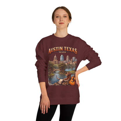 Austin Texas Sweatshirt — Vintage Cityscape & Guitar Crewneck