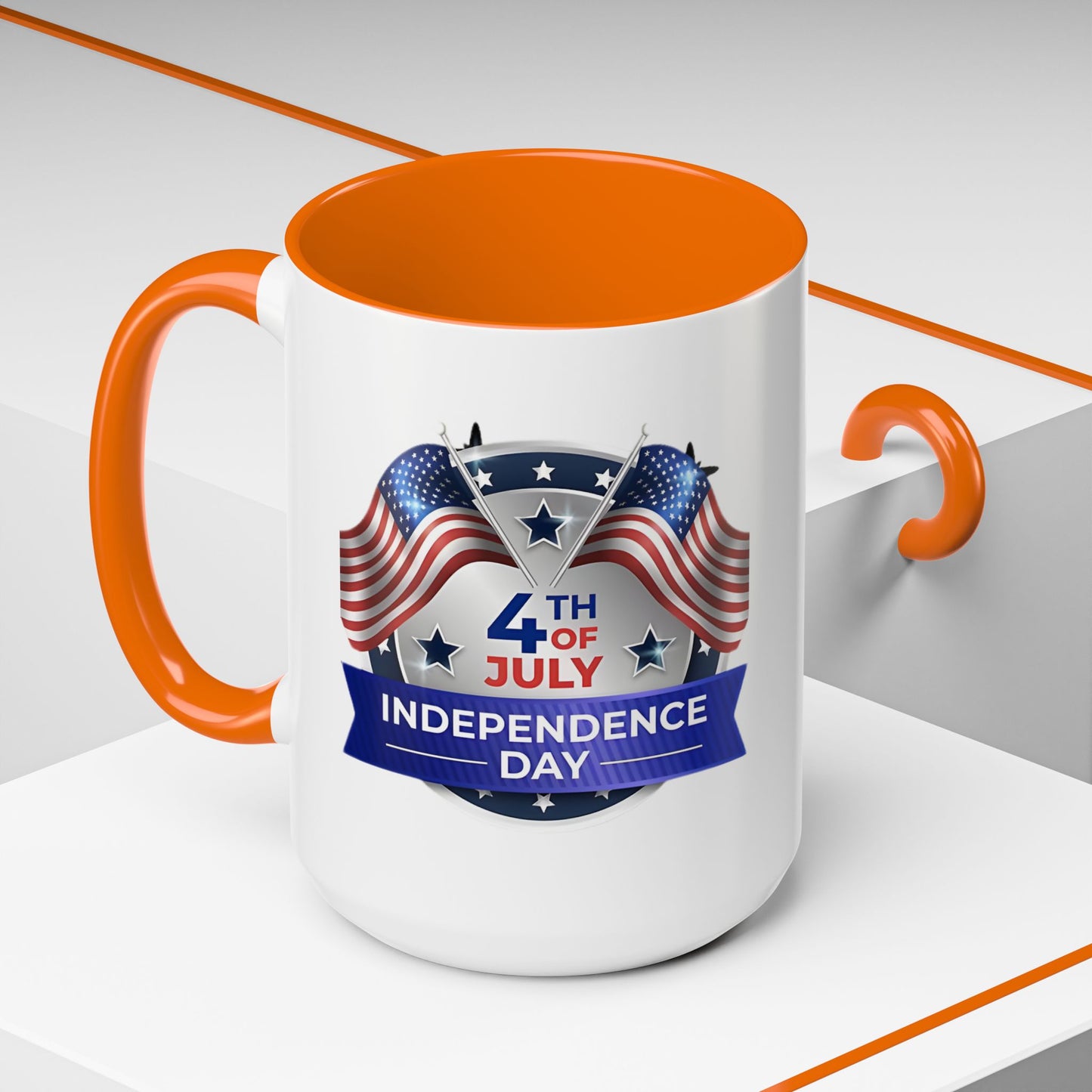 4th of July Independence Day Coffee Mug - Patriotic American Flag Accent