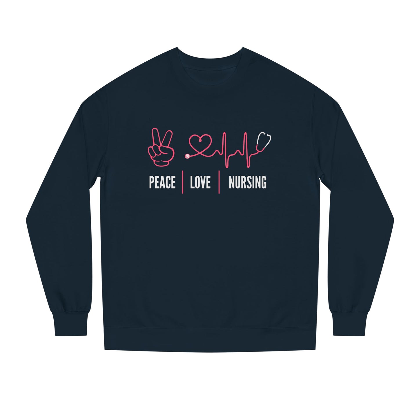 Peace Love Nursing Sweatshirt — Nurse Gifts, Heartbeat & Peace Sign Crewneck