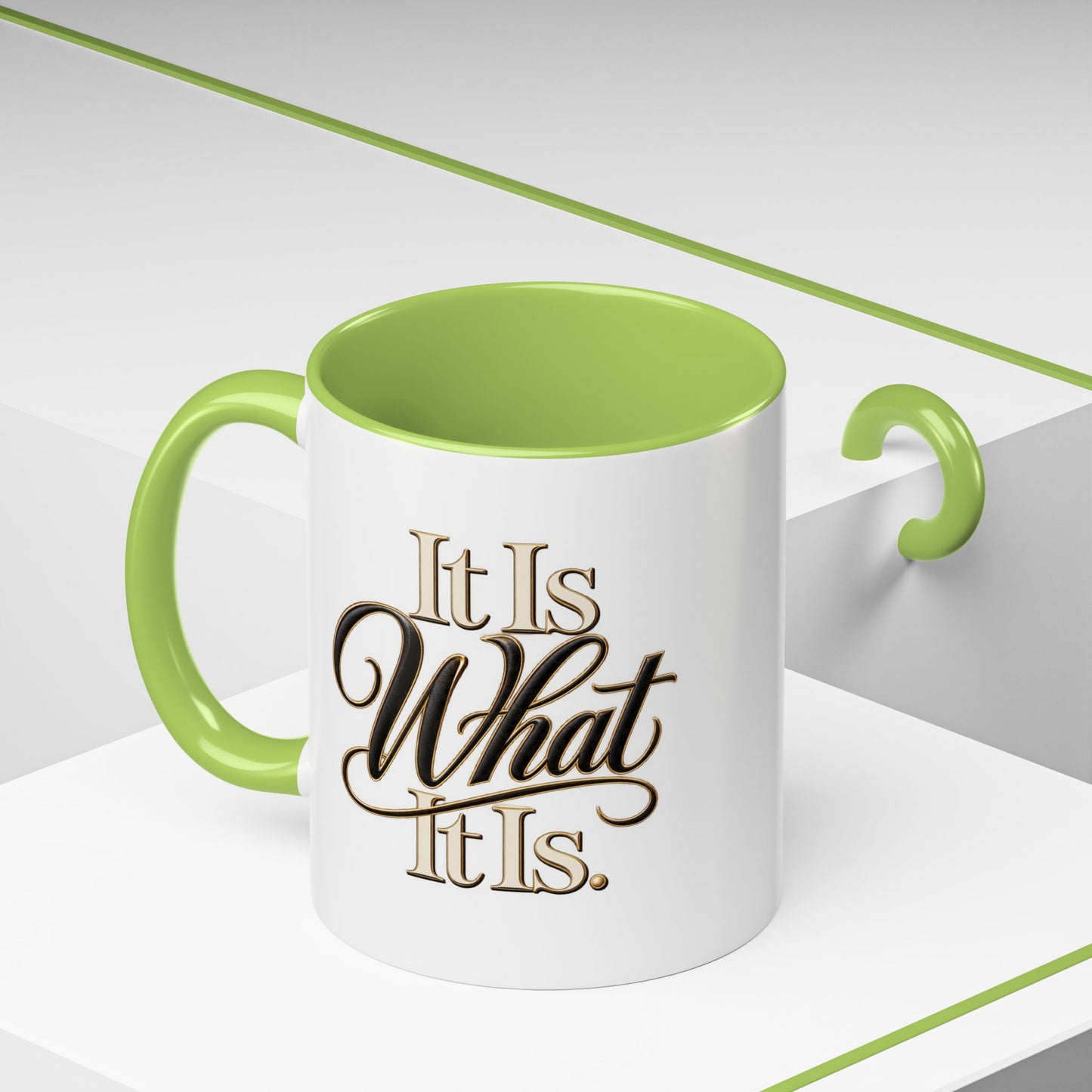 Accent Coffee Mug - "It Is What It Is" Script Typography | Motivational Ceramic Tea Cup