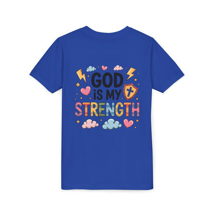 God Is My Strength Youth Tee — Cute Faith-Based Kids T-Shirt