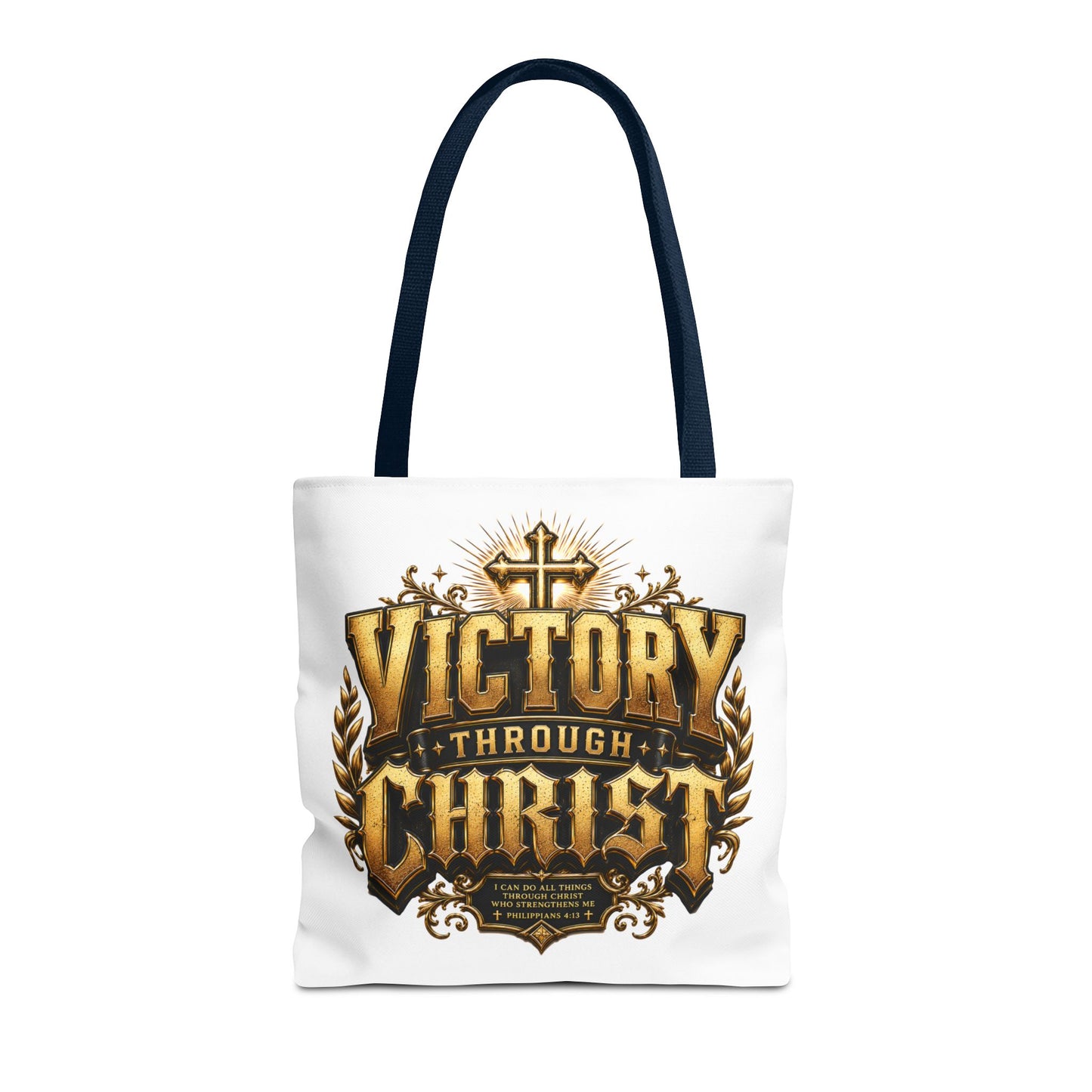Victory Through Christ Tote Bag — Inspirational Christian Canvas Tote