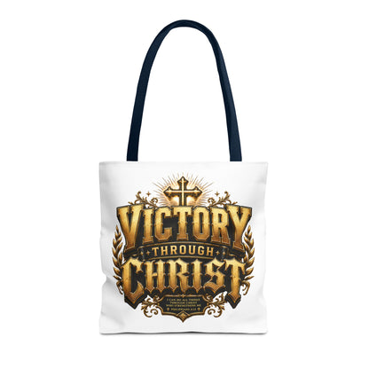 Victory Through Christ Tote Bag — Inspirational Christian Canvas Tote