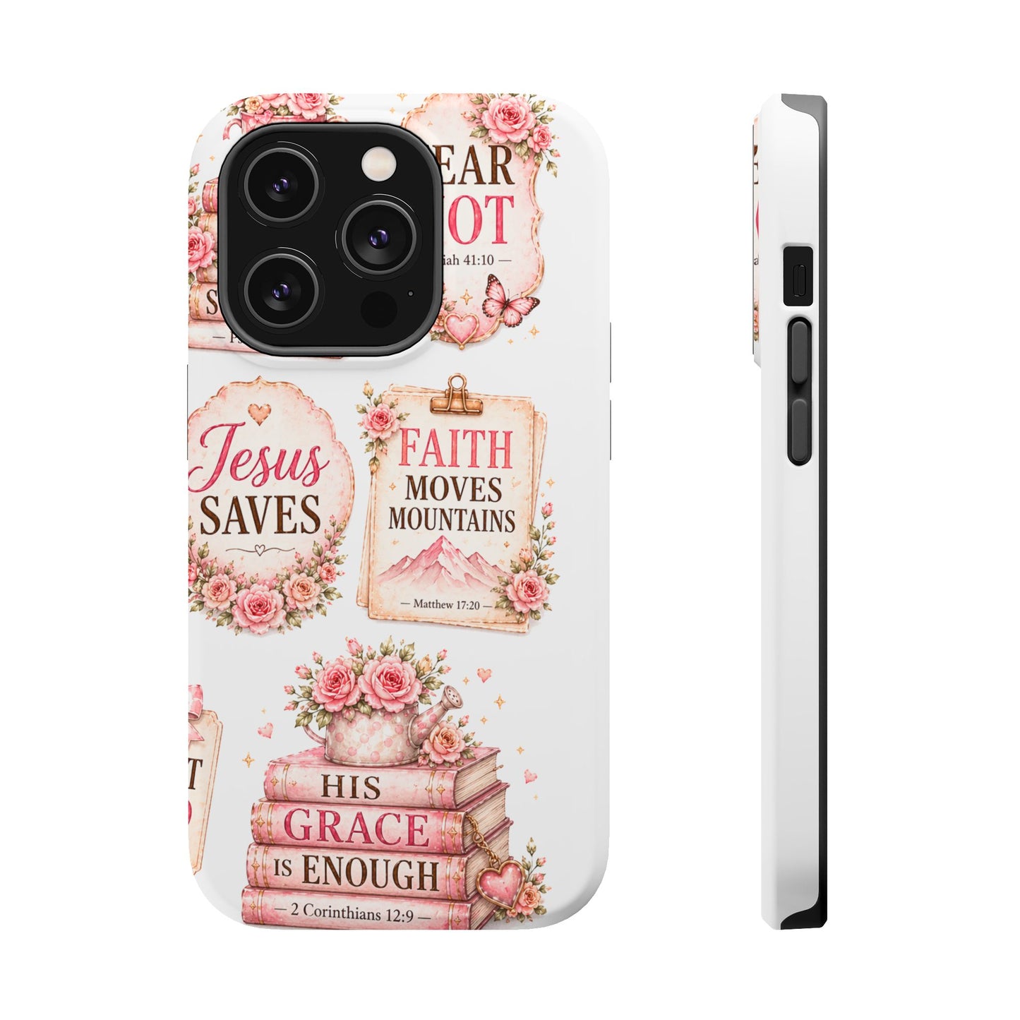 Christian Phone Case - "Fear Not, Faith Moves Mountains, Jesus Saves" Floral Magnetic Impact-Resistant Case