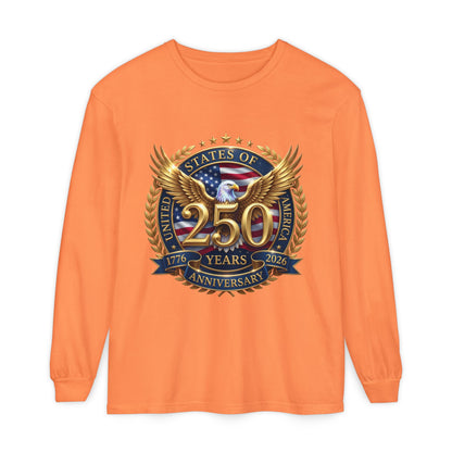 250 Years Anniversary Long Sleeve T-Shirt — USA Bicentennial 1776–2026 Eagle Emblem