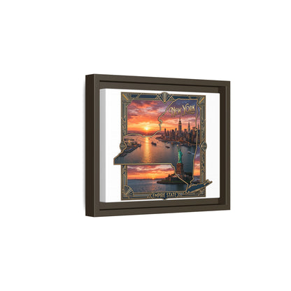 Framed Matte Canvas Wall Art — New York City Sunset Skyline with Statue of Liberty