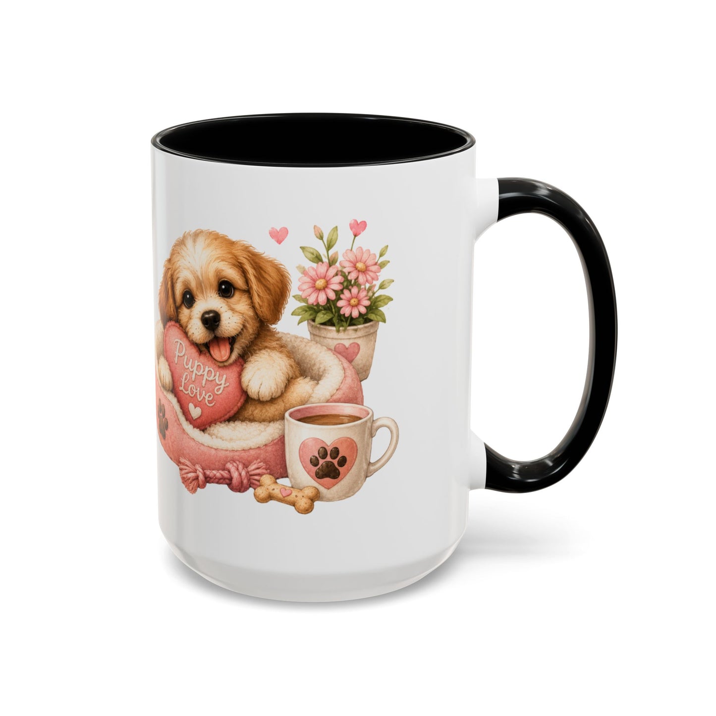 Puppy Love Coffee Mug — Cute Dog Heart Accent Mug (11/15oz)