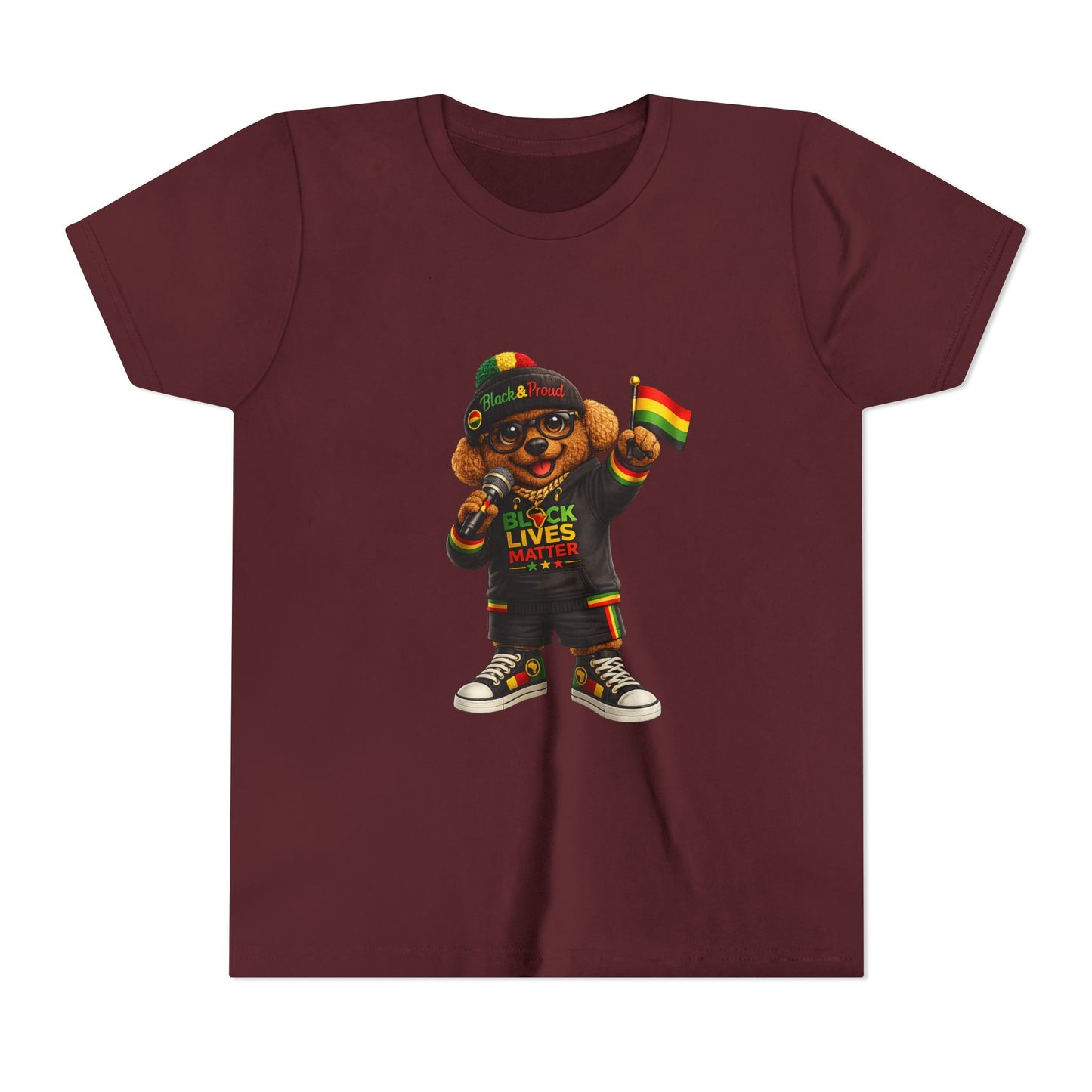 Youth Tee — Kid Bear Black Lives Matter Rasta Flag Shirt
