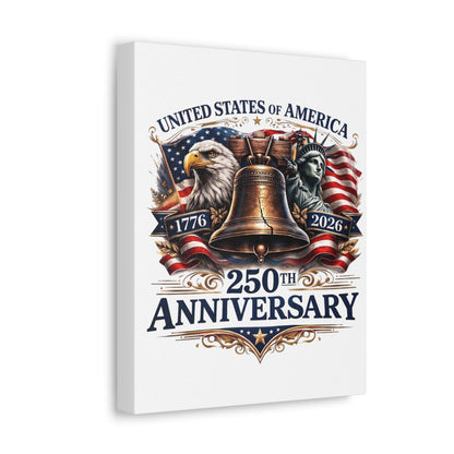 250th Anniversary USA Stretched Canvas – Liberty Bell, Eagle & Statue of Liberty Patriotic Wall Art
