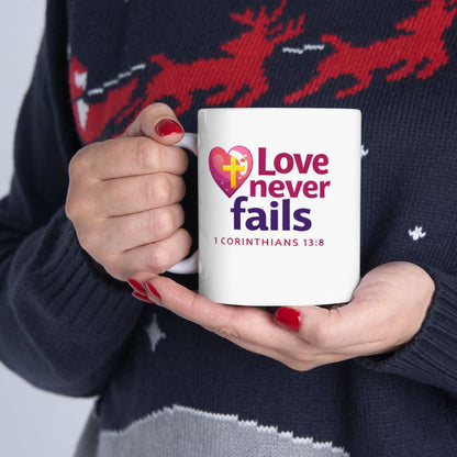 Love Never Fails - 1 Corinthians 13:8 Mug