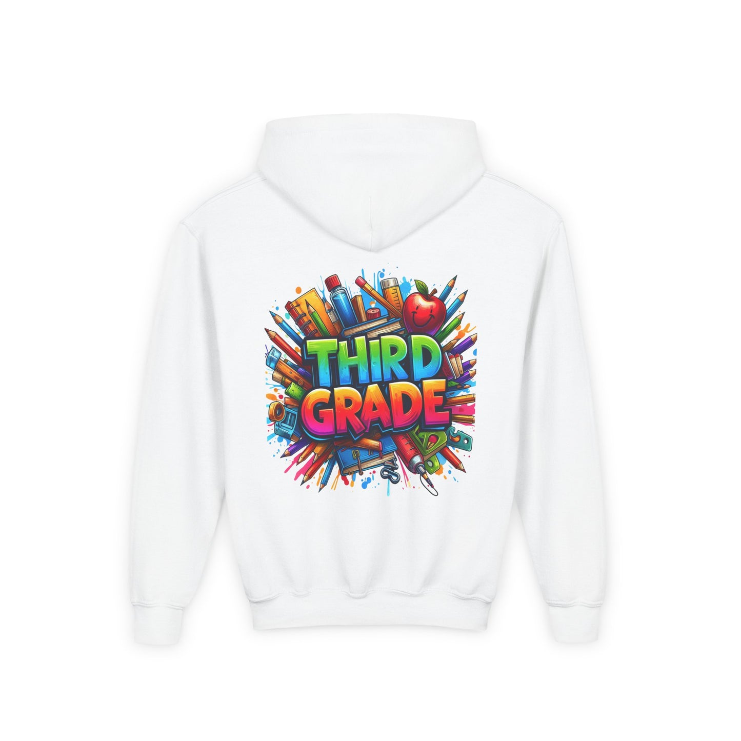 Third Grade Kids Hoodie — Colorful School Supplies Back-to-School Sweatshirt