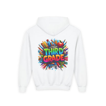 Third Grade Kids Hoodie — Colorful School Supplies Back-to-School Sweatshirt