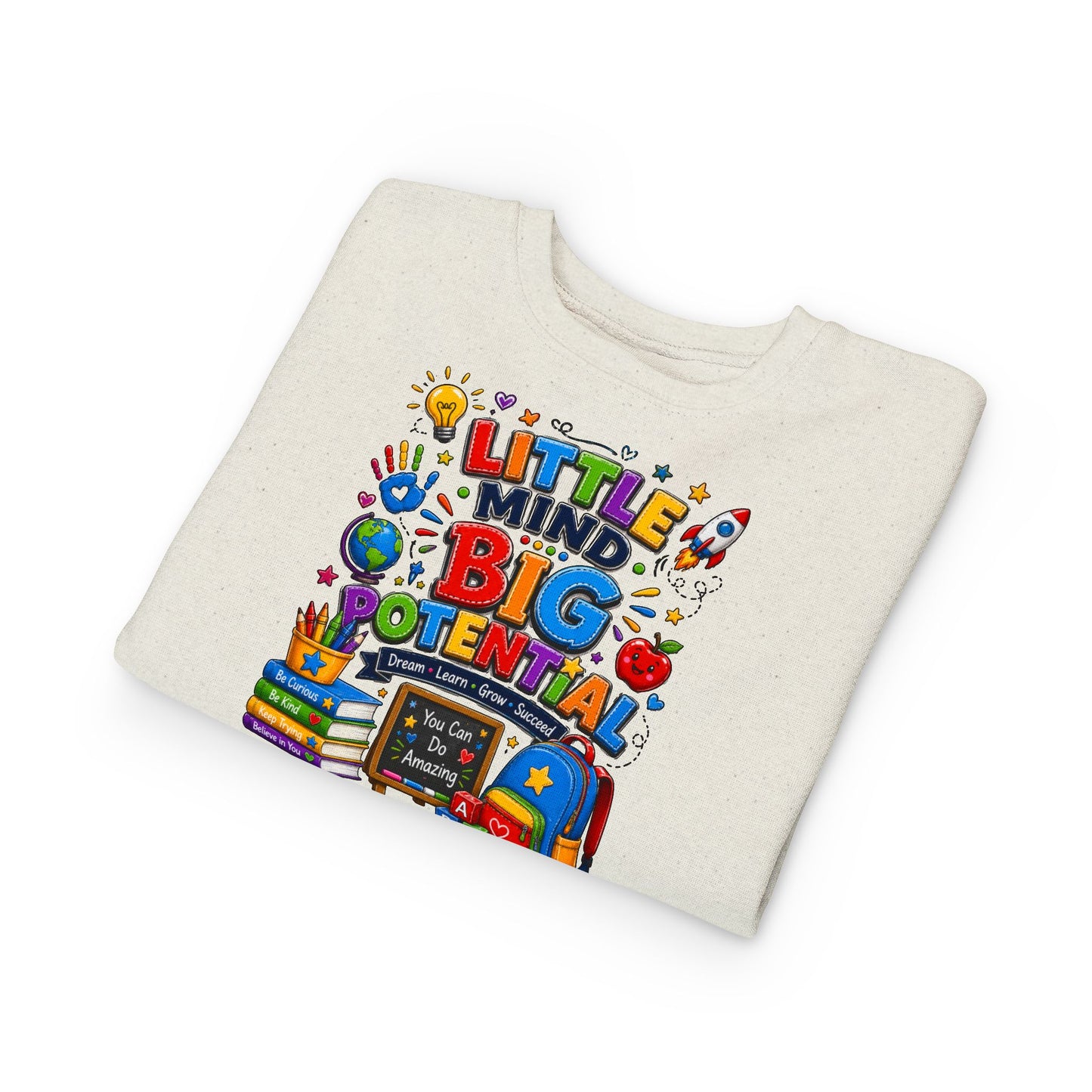 Toddler Sweatshirt — "Little Mind Big Potential" Back-to-School Kids Crewneck