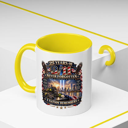 9/11 Memorial Coffee Mug — "25 Years of Never Forgotten" Patriot Tribute