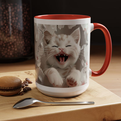 Playful Kitten Accent Coffee Mug — Cute Cat Floral 11/15oz
