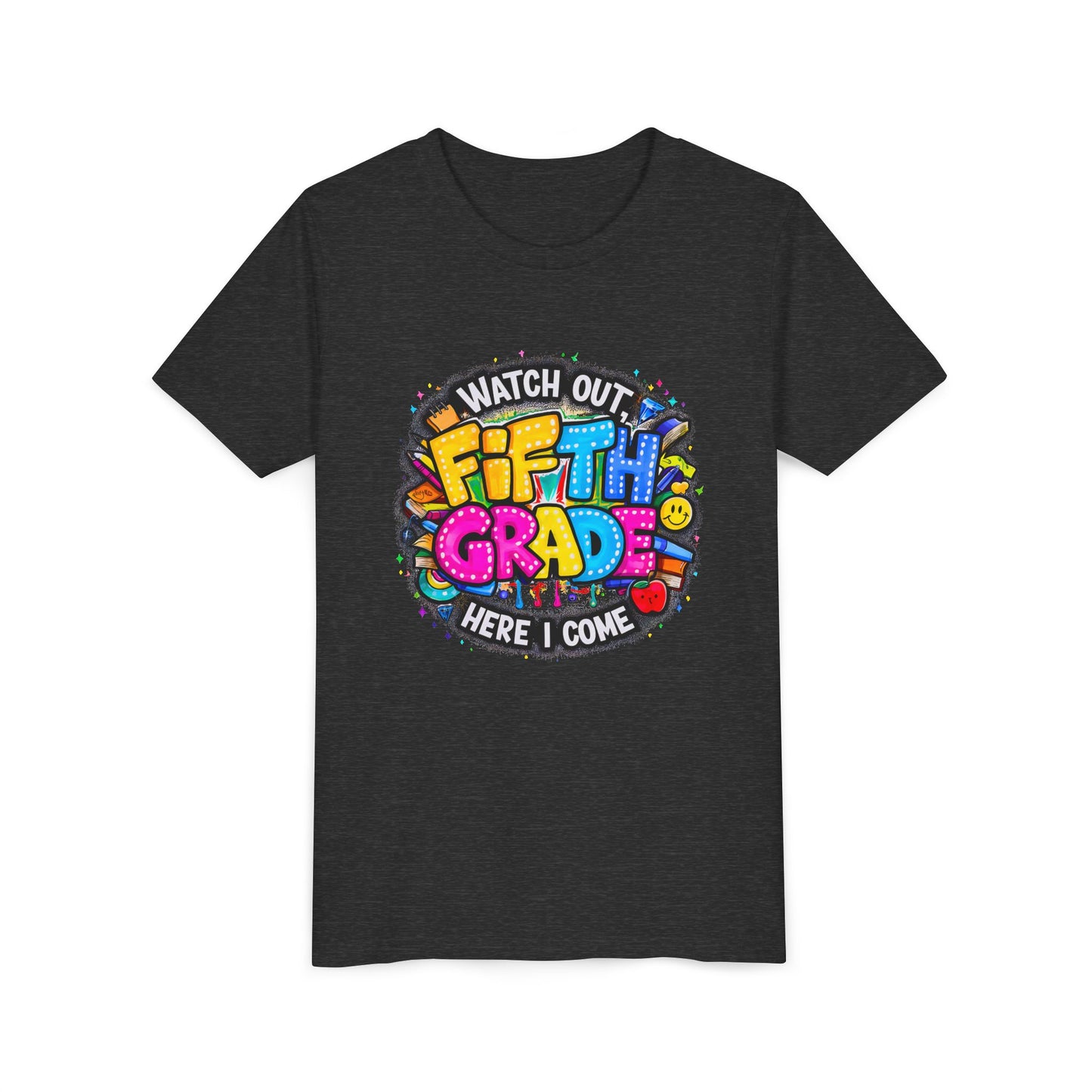 Fifth Grade T‑Shirt for Kids - "Watch Out Fifth Grade Here I Come" Back-to-School Tee